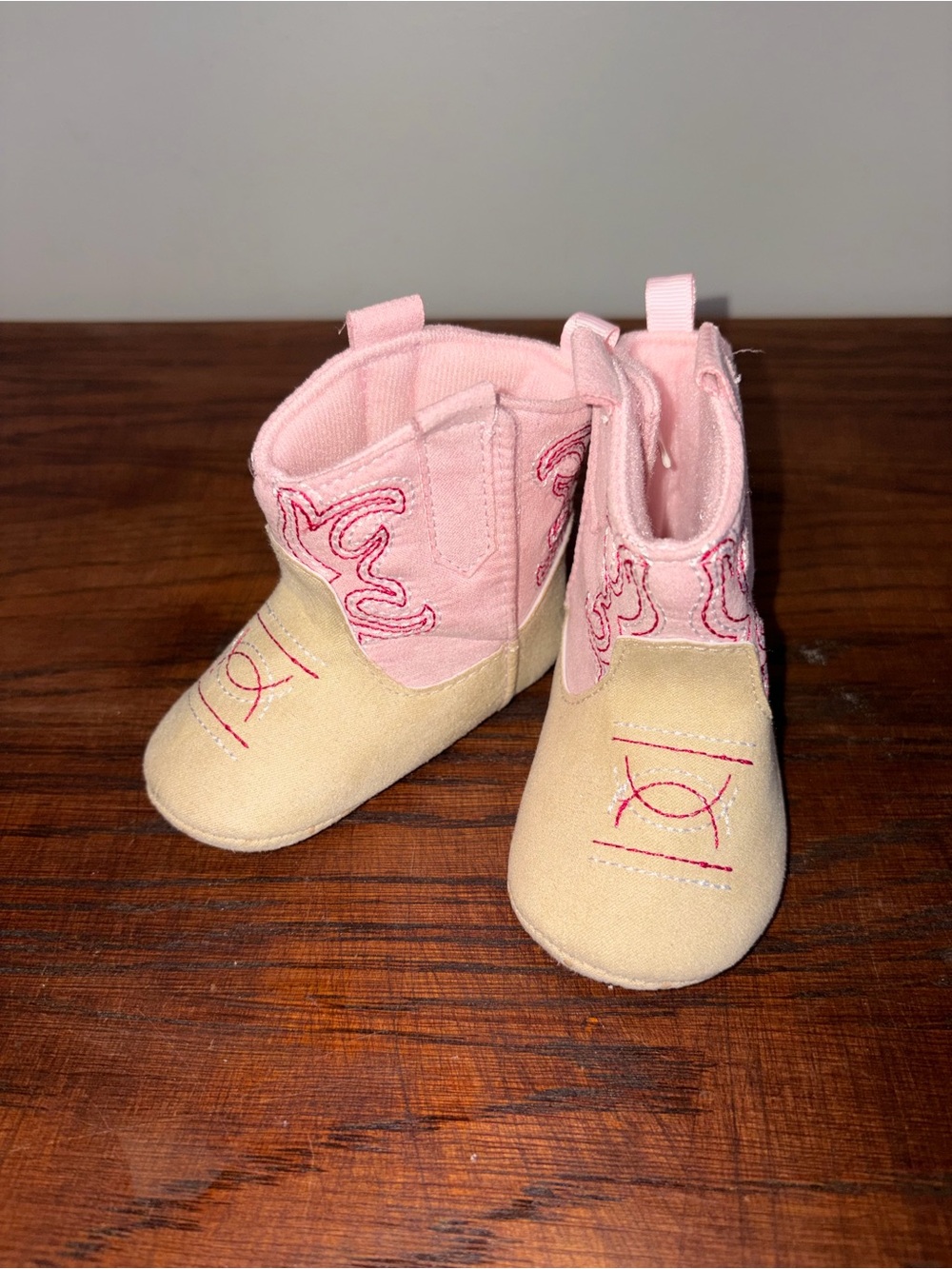 Stepping Stones Pink Cream Baby Cowgirl Boots 6-9M